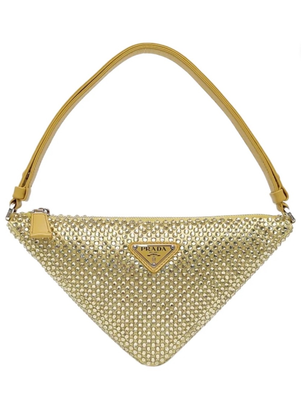 Prada Yellow Rhinestone Triangle Shoulder Bag with Crystal Accents